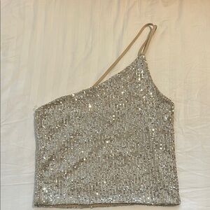 Silver Sequin One-Shoulder Top